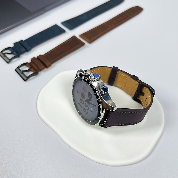 Brun Brun Retro Tekstur Læderrem 22mm