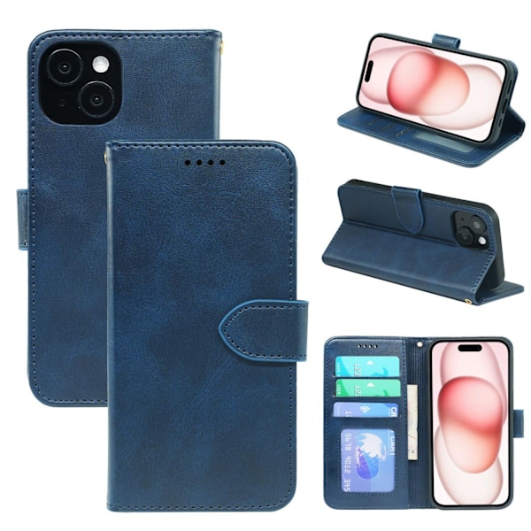 Fodral för iPhone iPhone 15 Pro blått magnetiskt läder fotoram