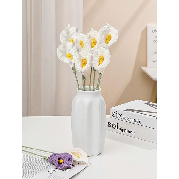 5 stk. Heklet Calla Lily Strikkede Kunstige Blomster Kreative Gaver til Venninnebursdag Kvinner Bryllup White 5pcs