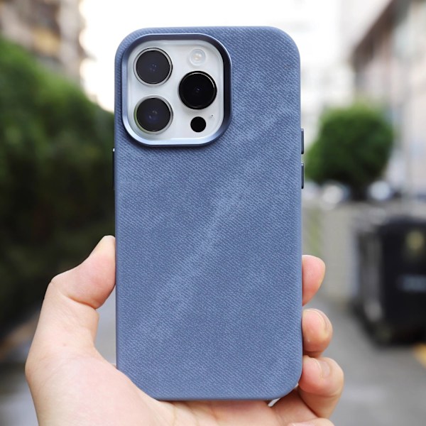 Etui til iPhone 15 Søblå Fuld-læder Magnetisk flannel hårdt