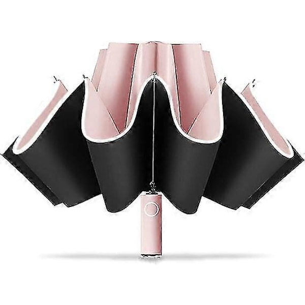 Matkasateenvarjo, helppo ja kompakti kokoontaitettava sateenvarjo, sateenvarjot sateeseen, tuulenpitävä käänteinen sateenvarjo heijastinnauhalla - Pinkki