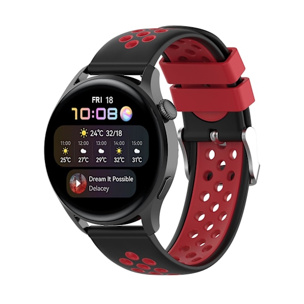 Sort Rød Sort Rød kompatibel med Huawei Watch 3 / 3 Pro silikone urrem