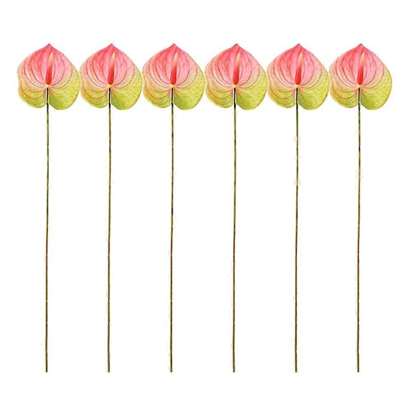 6 stk. Kunstige Anthurium Blomster Fake Blomster Bordpynt Blomsterarrangement Dekorationer