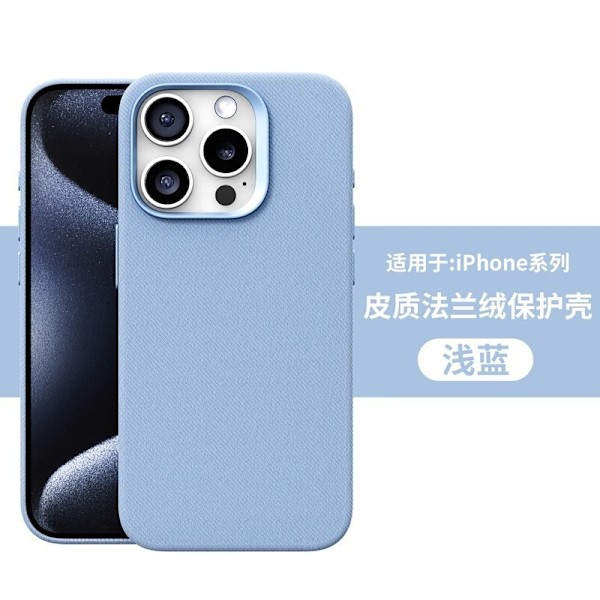 Etui til iPhone 14PRO Lyseblå lædertekstur flannel magnetisk efterår og vinter fuld krop