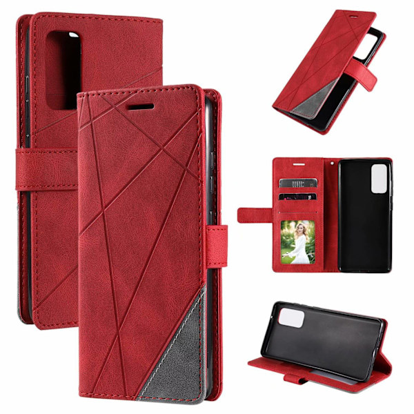 Etui til iPhone 13 rød Soft-Touch Mixed Media Flip Wallet med kortholder