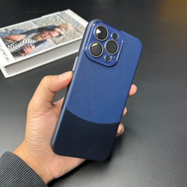 Etui til iPhone 15 Plus, kongeblåt nappalæder, fuld læderbeskyttelse