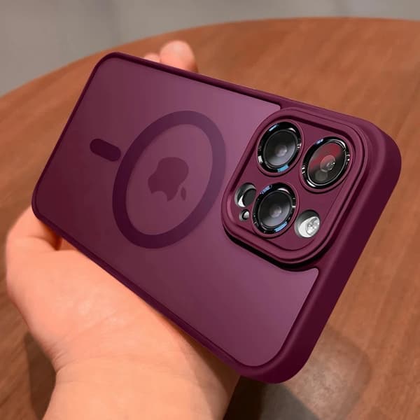 Fodral för iPhone 13 Frostat Magnetisk Linsdetalj Orange Plommon