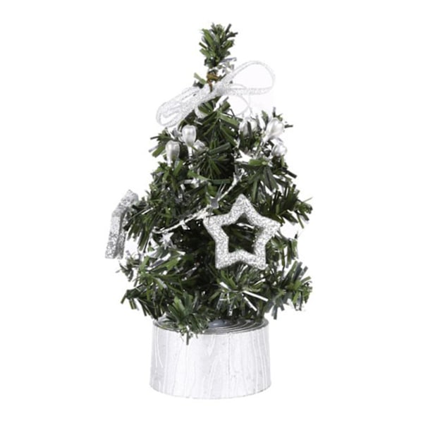 15 cm dekorert mini juletre, lett å vedlikeholde, PVC, ingen visning, kunstig juletre, borddekor Silver