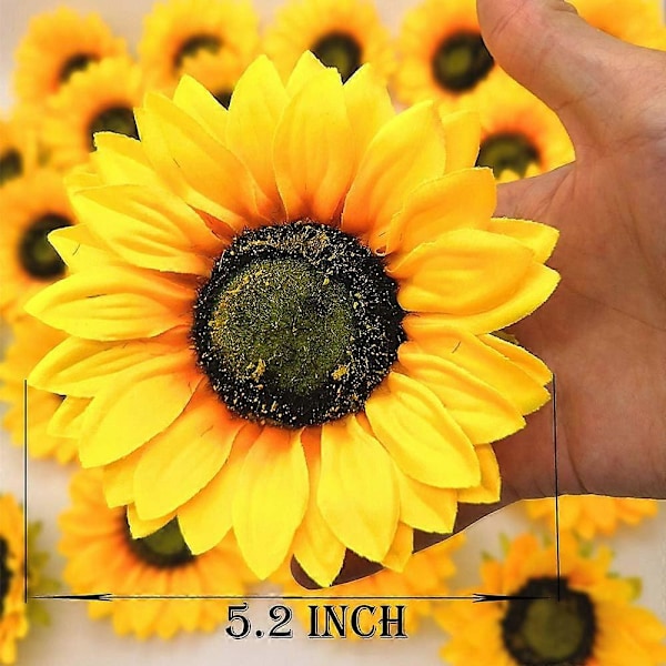 14 stk. Kunstige Solsikkehoveder Silke Gul 13,2 cm 5.2 Inches