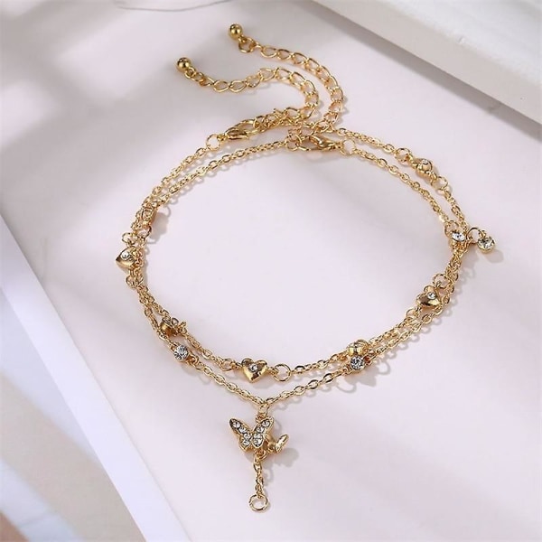 Butterfly Anklet Gold Multilayer Crystal Ankel Armband A