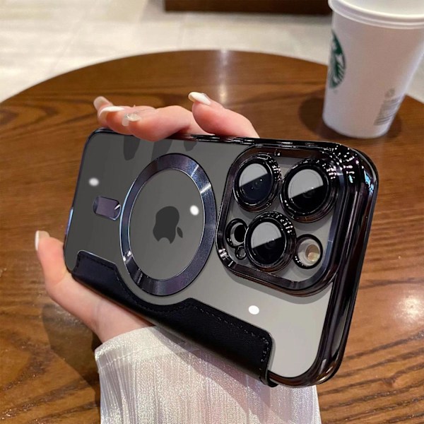 Fodral för iPhone 16Promax Jazz Svart Flip Magnetisk Plätering