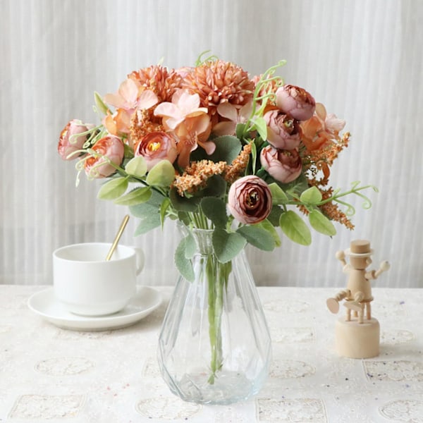 1 Bukett Lettstelt Falsk Blomsterbukett Sjarmerende Kunstig Silkeblomst Evigvarende Simuleringsblomst Hjemmeinnredning White
