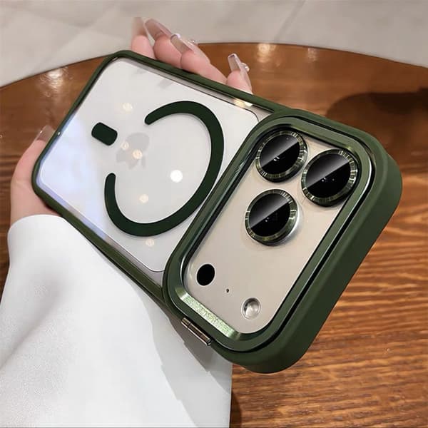 Fodral för iPhone 15 Pro Max Magnetiskt Stativ Linsdetalj Snodd Grön Noz29909