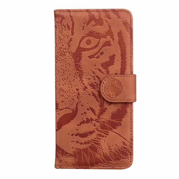 Etui til iPhone 13 Mini brun 3D Præget Tiger Soft-Touch Wallet med Kortholder Flip