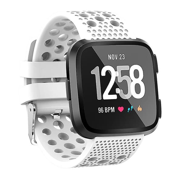 Vit Vit Ventilerande Cirkelhål Armbandsur Kompatibelt med Fitbit Versa