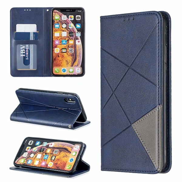 Etui til iPhone 16 blå diamant Mixed Media Wallet med kortholder Flip