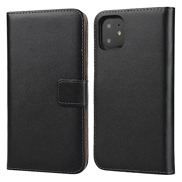 Etui til iPhone 13 Pro, sort kalveskind, flip-pung med kortholder