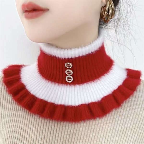 Falsk krage for kvinner, vindtett skjerf, cervikal støtte, tykkere Red and White