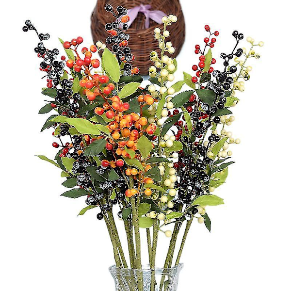 Simuleringsväxt Holly Frukt Lyckofrukt Grönt Blad Bär Blomma Bröllop Vårfestival Hotelldekoration Möbeldekoration Röd Frukt red