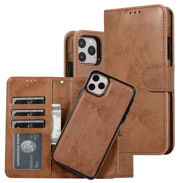 Etui til iPhone 13 mini brun 2 i 1 Magnetisk Læder Flip Wallet med Kortholder