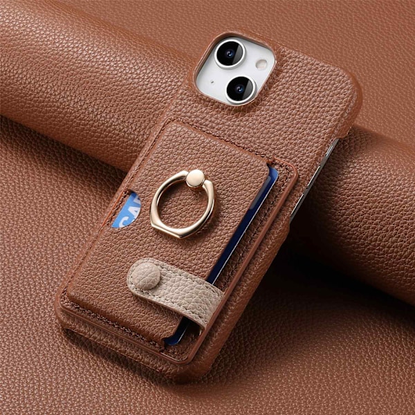 Etui til iPhone 16 Pro, brun, Pebbled Plain Wallet med kortholderring
