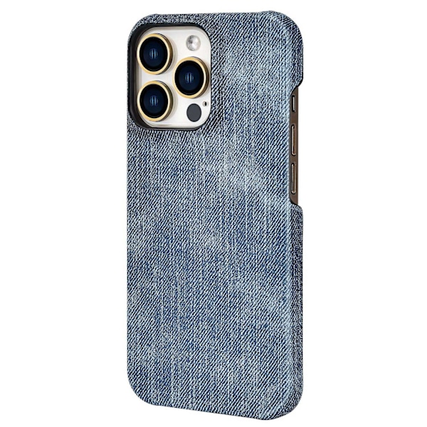 Etui til iPhone 14 Plus, mørkeblå, lille kreativ lædertekstur, denim mønster