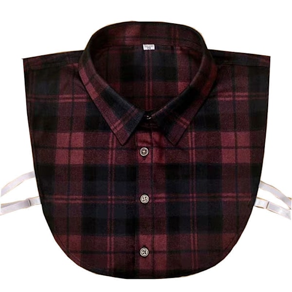 Dame falsk krage Avtakbar halv Arbeidsklær Skjorte Samme Skjorte Wine red plaid 42 size