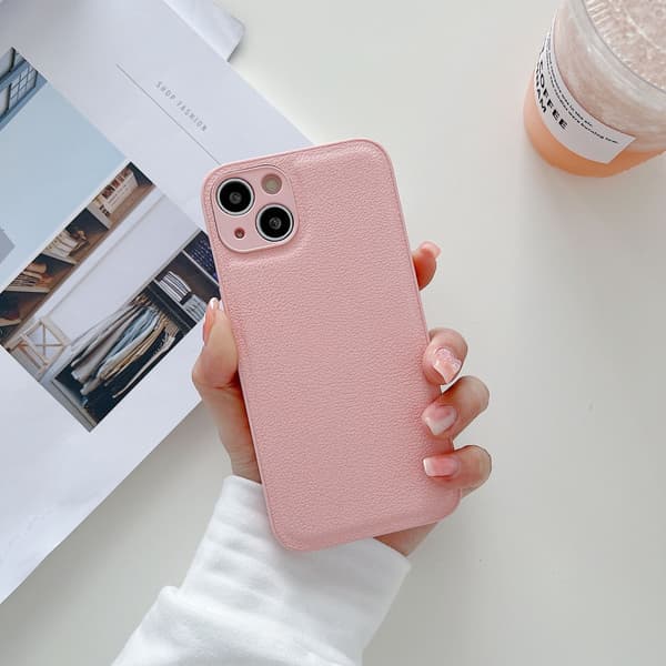 Etui til iPhone 14 pink Almindeligt læder tekstureret silikone business
