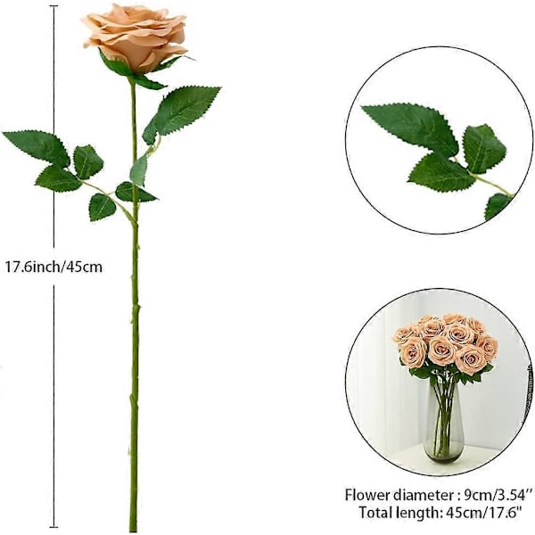 Kunstig Rose 10 stk. Åben Blomsterbuket Falske Rosestængler Falske Silke Blomster (Brændt Orange) Tiffany Peach