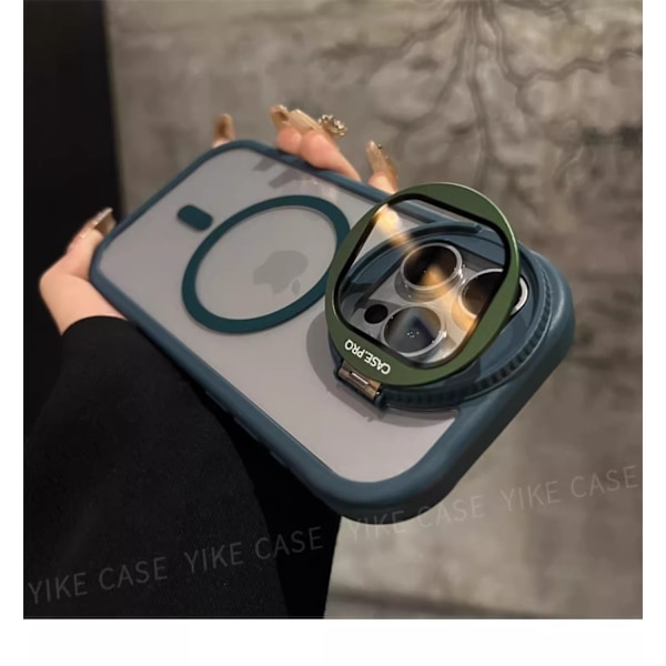 Fodral för iPhone 15ProMax Green Ridge Creative Flip Goggles Ställ Magnetisk Transparent