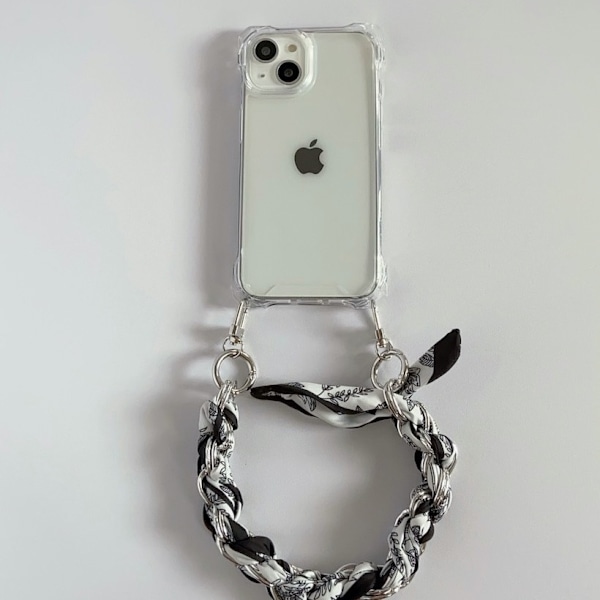 Fodral för iPhone 13pro Fyra hörn anti-fall transparent + silkesscarf Diamantlädertextur Full-Body Magnetisk Transparent Fyrhörnig Crossbody