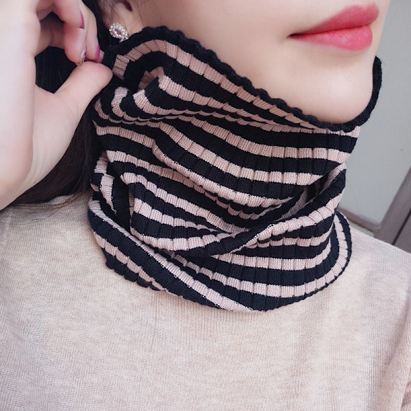 Dame falsk krage Strikket krageskjerf Tykkere kuldebeskyttelse Black apricot stripes