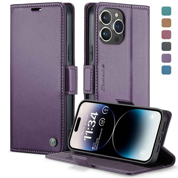 Etui til iPhone 14 Plus Lilla Flip Wallet med Kortholder