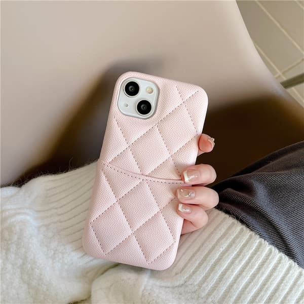 Etui til iPhone 16 Pro Pink Neutral ins Diamant Luksus Pebbled læder Tekstureret Wallet med Kortholder