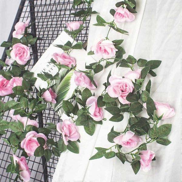 4 st (9,75 m) Konstgjord Rosranka Falsk Blomstergirlang Hängande Rosmurgröna Hängande Korgar Bröllopsbåge Trädgårdsbakgrund Dekor (Rosa) Pink