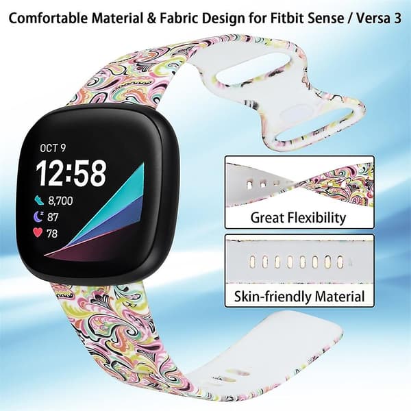 L L kompatibel med Fitbit Versa 3 Tryckt Klockarmband, Storlek:l