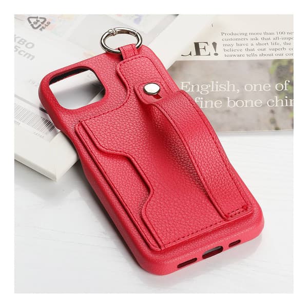 Etui til iPhone 14 6.1 Rød Wallet med Kortholder håndledslæder