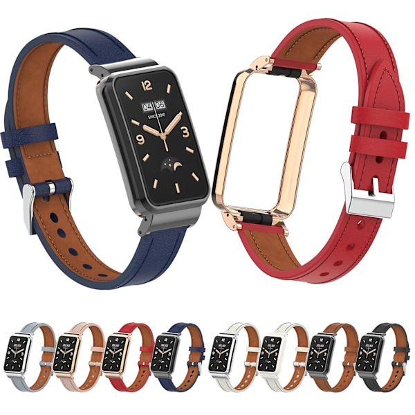 Rött Mikrofiberläder Klockarmband kompatibelt med Xiaomi Mi Band 7 Pro