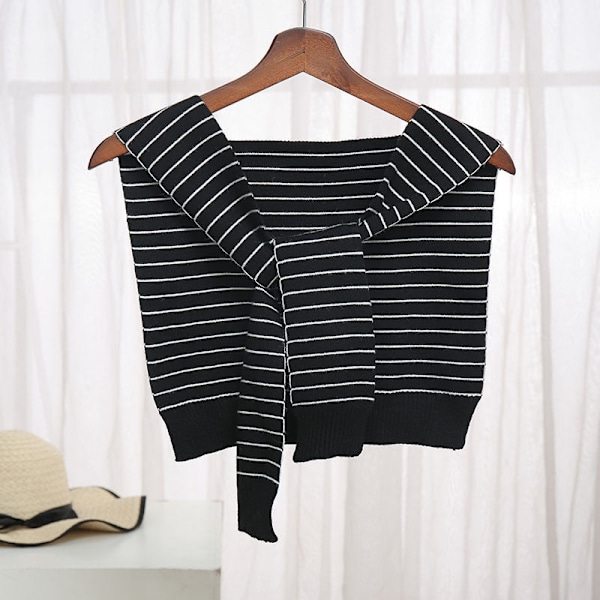 Dam Fejk Krage Avtagbar Halv Sjal Stickat Ytterplagg De Striped black