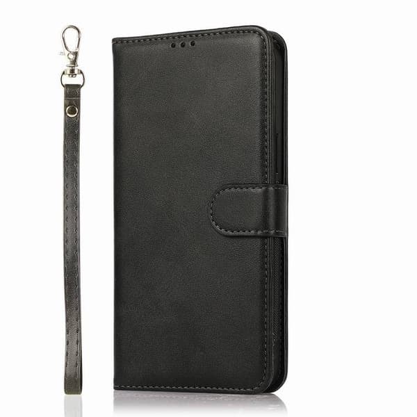 Etui til iPhone 14 Pro Max sort kalveskind 2-i-1 flip wallet med kortholder