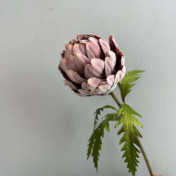 Tekokardemumma Flocked Protea Pyöreä Pää Hääkoriste Tekokukka-asetelma Sawtooth Leaf Imperial Purple