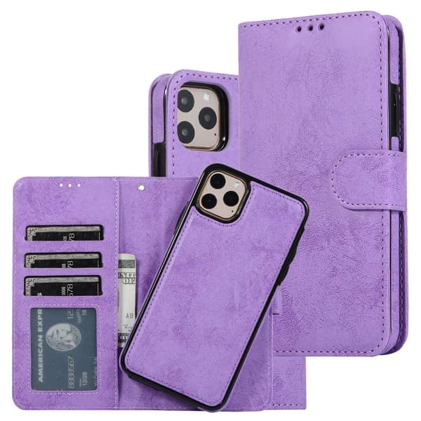 Etui til iPhone 15 Pro Max Lilla 2 i 1 Magnetisk Læder Flip Wallet med Kortholder