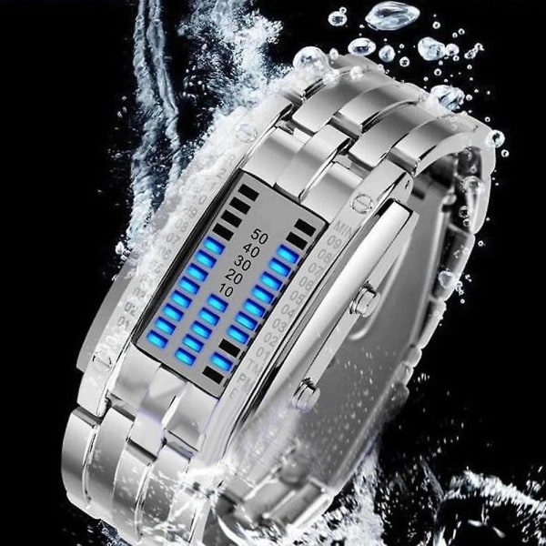 Mode watch Lyxklocka Led Date Armband Binär Armbandsur Large Black