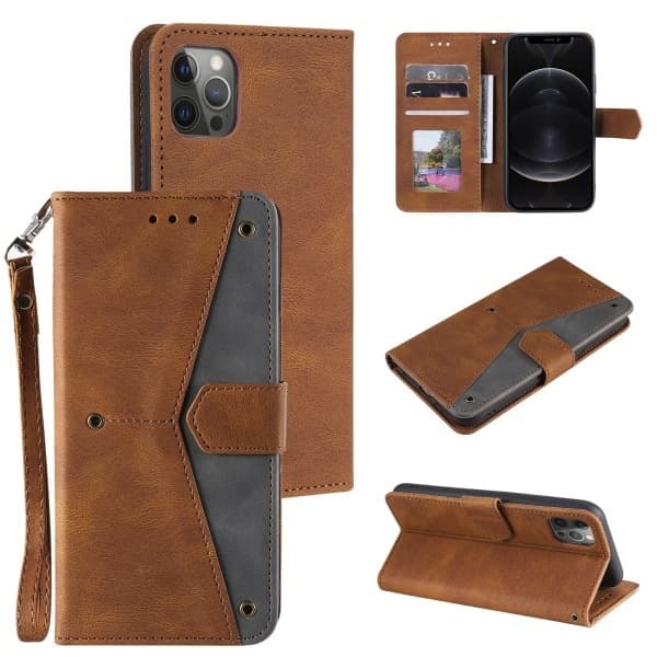 Etui til iPhone 13 MINI brun Mixed Media Kontrastfarvepung med kortholder Flip