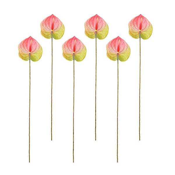 6 stk. Kunstige Anthurium Blomster Fake Blomster Bordpynt Blomsterarrangement Dekorationer