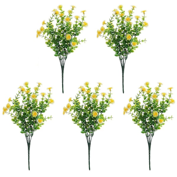 5 stk. Kunstig Blomst UV-bestandig 7 Gren Forår Sommer Simuleret Eucalyptus Chrysanthemum Yellow