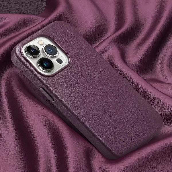 Etui til iPhone 15plus magnetisk Crimson cherry læder Magnetisk officiel