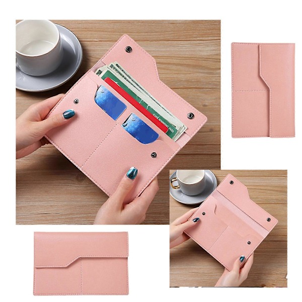 Multisporet Lommebok for Dame Jente Ensfarget Lær Myntpung Passholder Kontantholder Kredittkort Bankkort Holder Rosa Gray