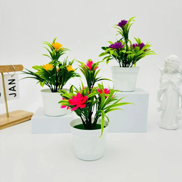 Konstgjorda Lotusblad: Set med 5 Små Krukväxter Bonsai för Utomhus- eller Inomhusdekoration – Perfekt för Yellow Height 18CM*Width 11CM