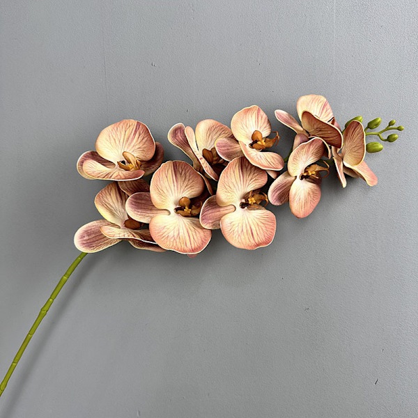 Klassisk Stor Gren 9-Huvud Silikon Bomull 3D-Printad Phalaenopsis, Konstgjorda Blommor för Bröllopsfotografering Heminredning Milk tea color